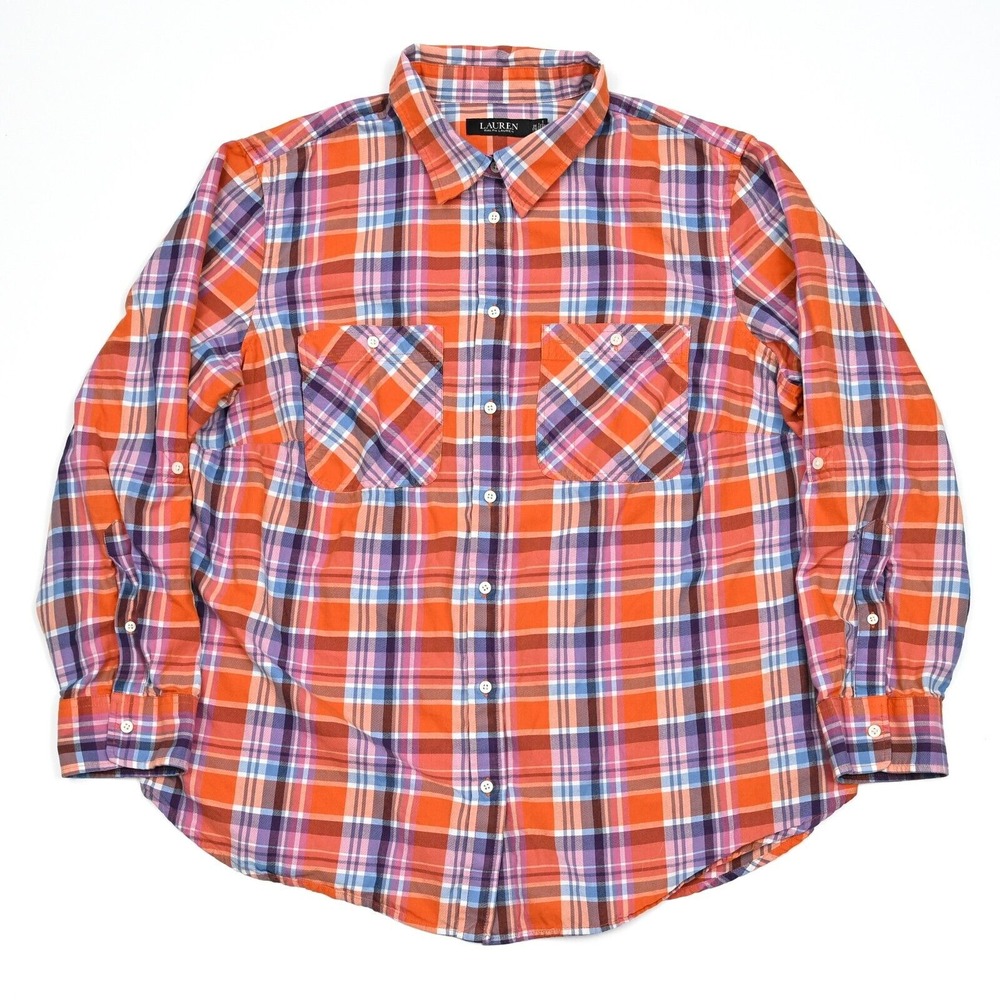Lauren Ralph Lauren Black Label Button Front Plaid Shirt Women's 2XL Lightweight